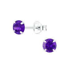 Stříbrné naúšnice FIALOVÝ ZIRKON 5 mm